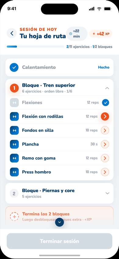 Sesión guiada de Gymi con su hoja de ruta de ejercicios
